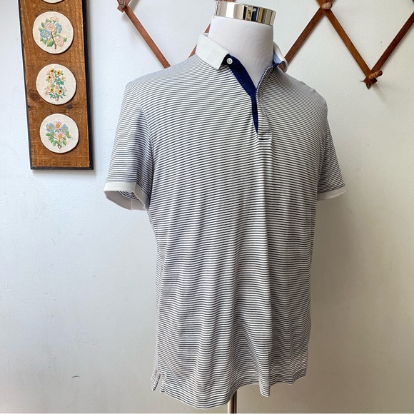Massimo Dutti Striped Blue White Short Sleeve Polo Large - Picture 6 of 15